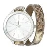 Michael Kors Silver Stainless Steel Leather Slim Runway MK-2467 Women's Wristwatch 42 Mm For Women