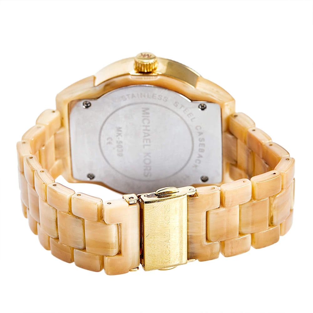 Michael Kors Mother Of Pearl Gold Plated Stainless Steel Horn Resin Jet Set MK-5039 Women's Wristwatch 37 Mm For Women - Image 5