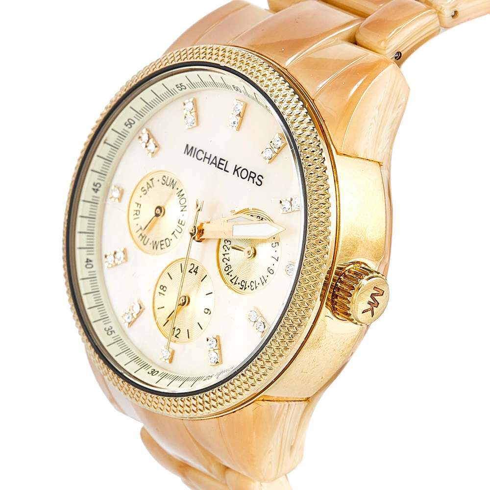 Michael Kors Mother Of Pearl Gold Plated Stainless Steel Horn Resin Jet Set MK-5039 Women's Wristwatch 37 Mm For Women - Image 2