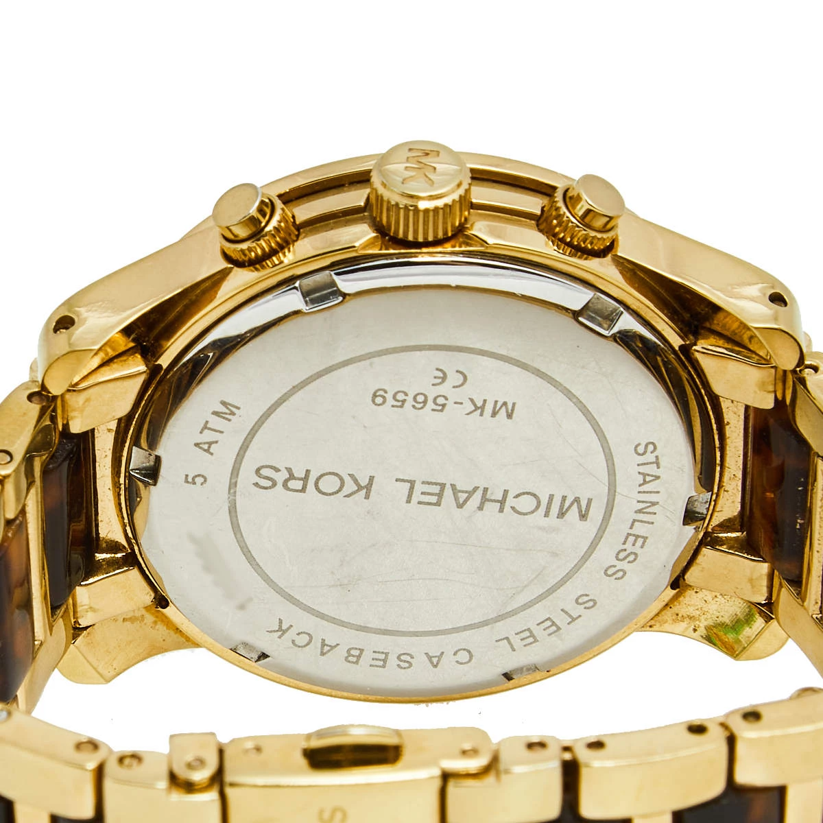 Michael Kors Champagne Yellow Gold Plated Stainless Steel Acetate Runway MK5659 Women's Wristwatch 38 Mm For Women - Image 4