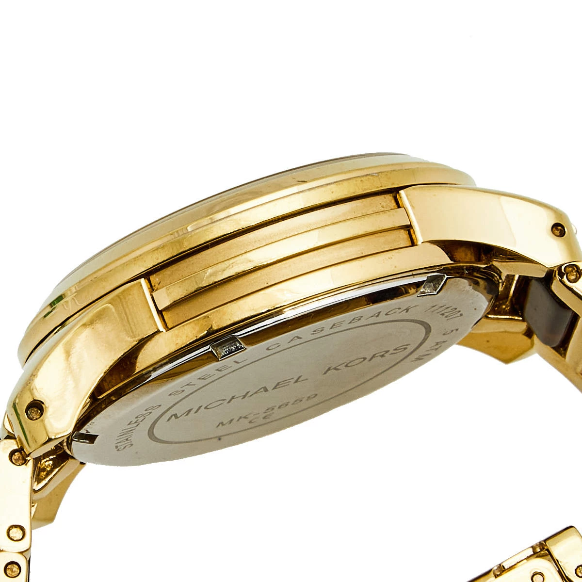 Michael Kors Champagne Yellow Gold Plated Stainless Steel Acetate Runway MK5659 Women's Wristwatch 38 Mm For Women - Image 8