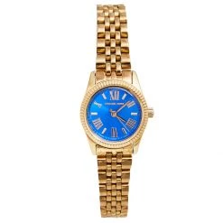 Michael Kors Blue Rose Gold Plated Stainless Steel Petite Lexington MK3272 Women's Wristwatch 26 Mm For Women