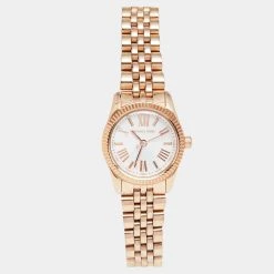 Michael Kors White Rose Gold Plated Stainless Steel Lexington MK3230 Women's Wristwatch 26 Mm For Women