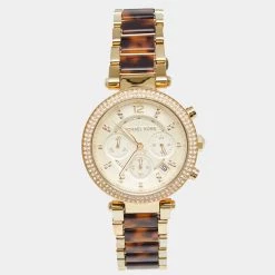 Michael Kors Yellow Gold Plated Stainless Steel Tortoise Parker MK5688 Women's Wristwatch 39 Mm For Women