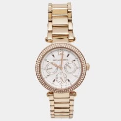 Michael Kors Silver Rose Gold Tone Stainless Steel Parker MK5781 Women's Wristwatch 38 Mm For Women