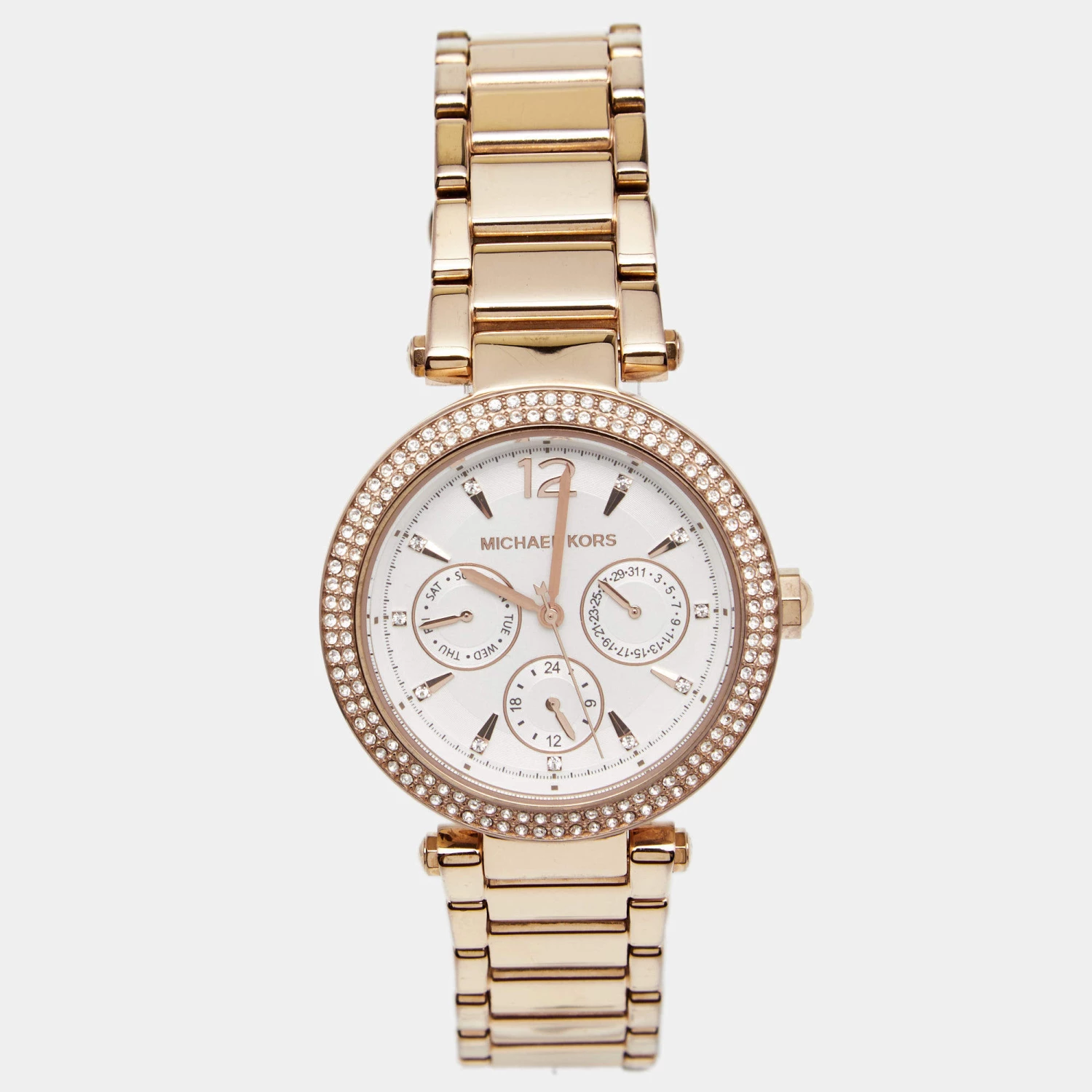 Michael Kors Silver Rose Gold Tone Stainless Steel Parker MK5781 Women's Wristwatch 38 Mm For Women
