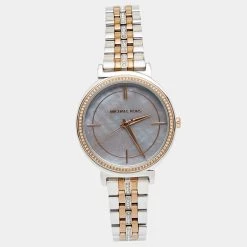 Michael Kors Mother Of Pearl Two Tone Stainless Steel Cinthia MK-3642 Women's Wristwatch 33 Mm For Women