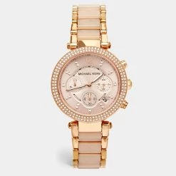 Michael Kors Champagne Gold Plated Stainless Steel Acetate Parker MK5896 Women's Wristwatch 39 Mm For Women