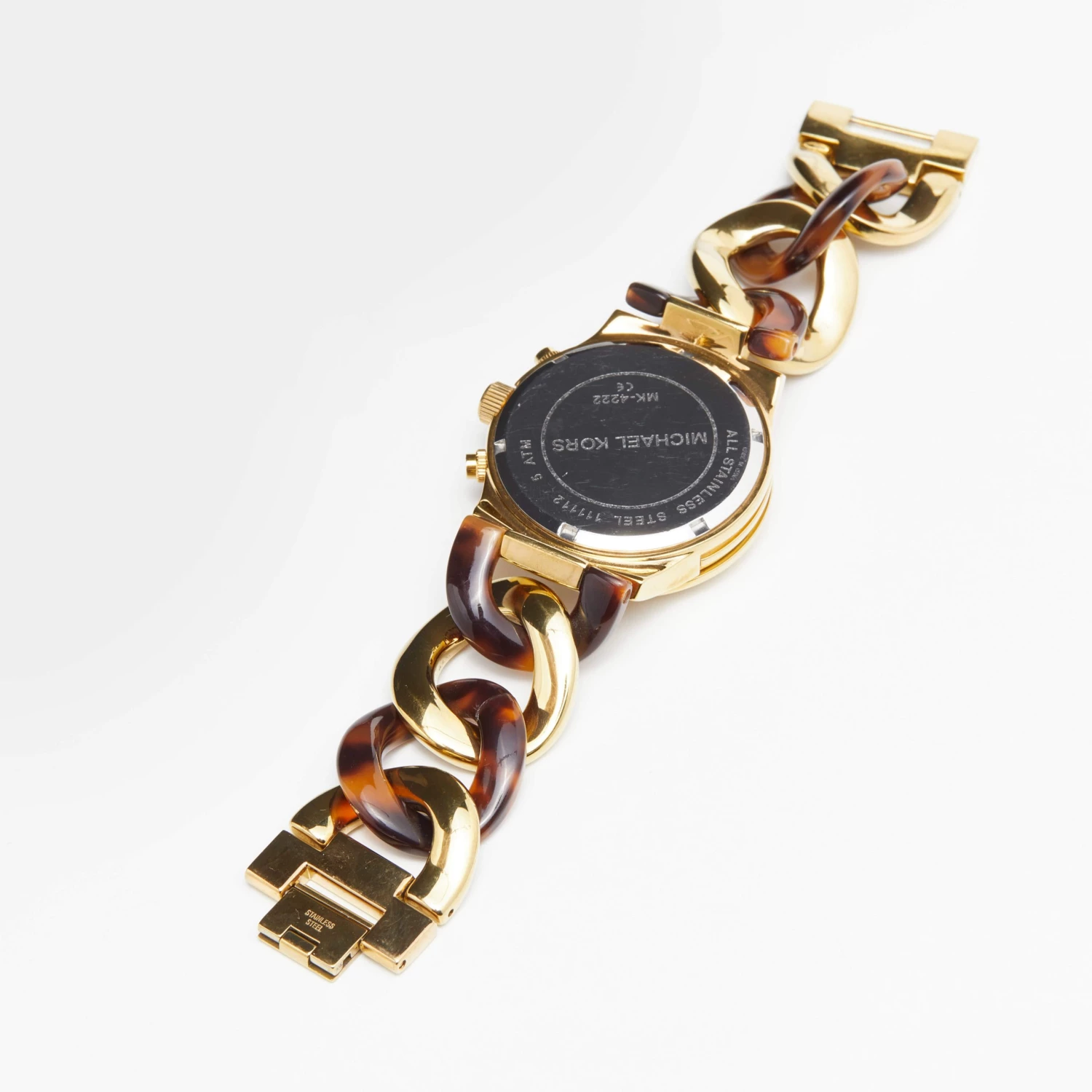 Michael Kors Yellow Gold Plated Stainless Steel Acrylic Chain Link MK4222 Women's Wristwatch 38 Mm For Women - Image 9