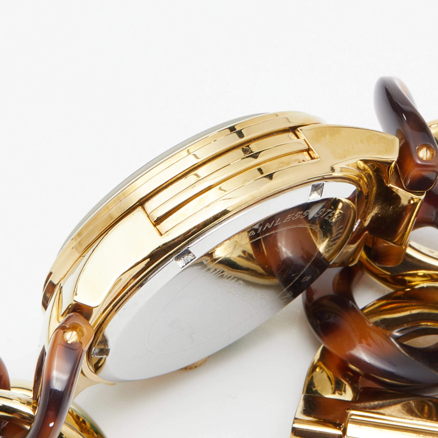 Michael Kors Yellow Gold Plated Stainless Steel Acrylic Chain Link MK4222 Women's Wristwatch 38 Mm For Women - Image 6