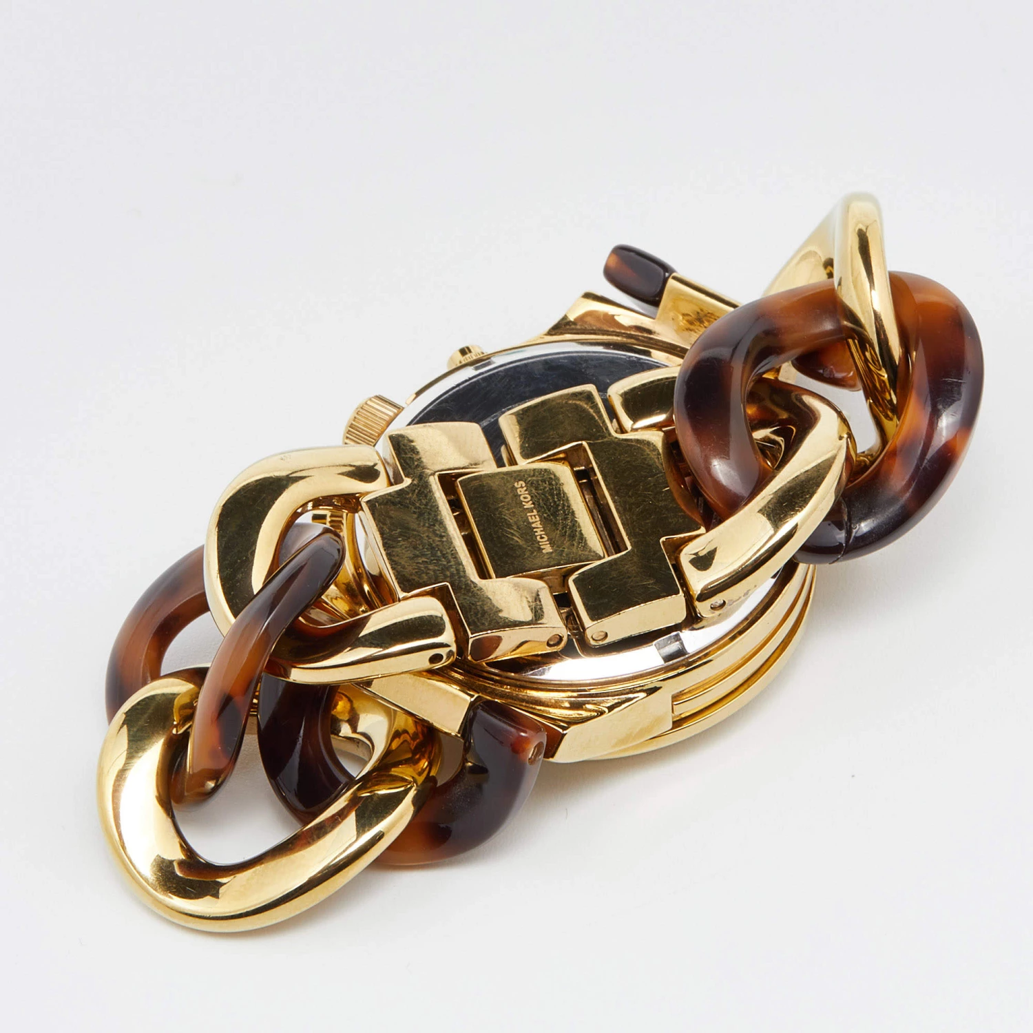 Michael Kors Yellow Gold Plated Stainless Steel Acrylic Chain Link MK4222 Women's Wristwatch 38 Mm For Women - Image 8