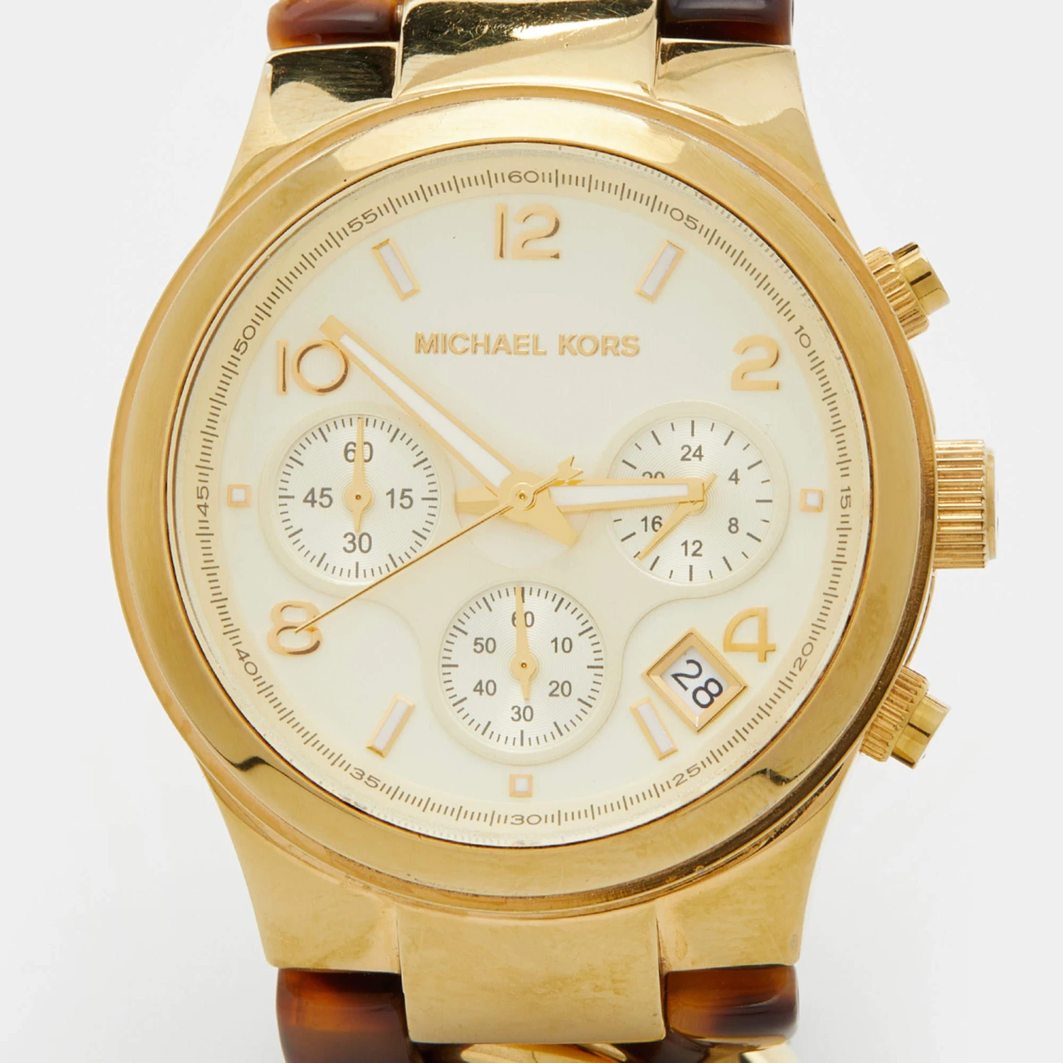 Michael Kors Yellow Gold Plated Stainless Steel Acrylic Chain Link MK4222 Women's Wristwatch 38 Mm For Women - Image 3