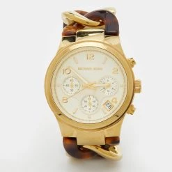 Michael Kors Yellow Gold Plated Stainless Steel Acrylic Chain Link MK4222 Women's Wristwatch 38 Mm For Women