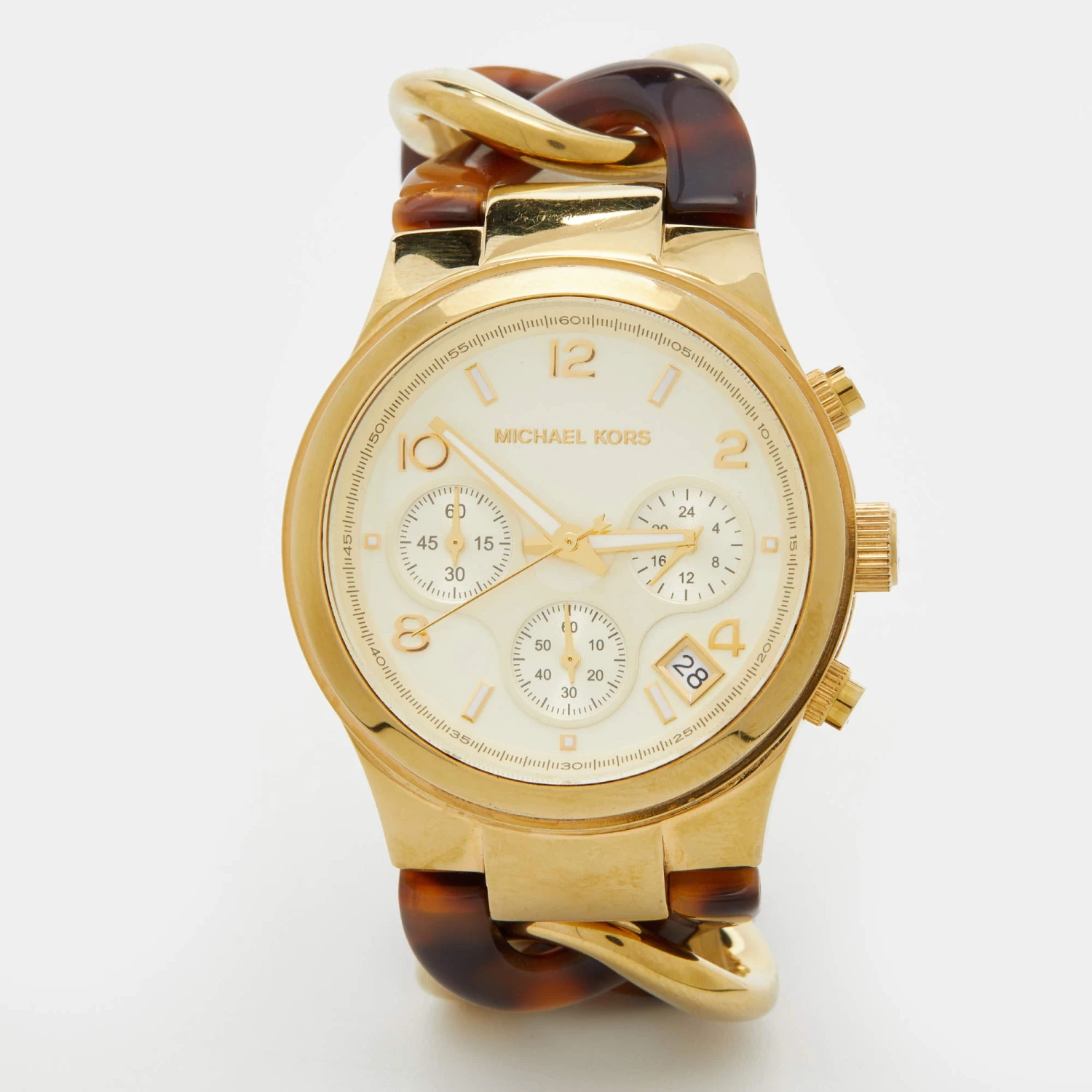 Michael Kors Yellow Gold Plated Stainless Steel Acrylic Chain Link MK4222 Women's Wristwatch 38 Mm For Women