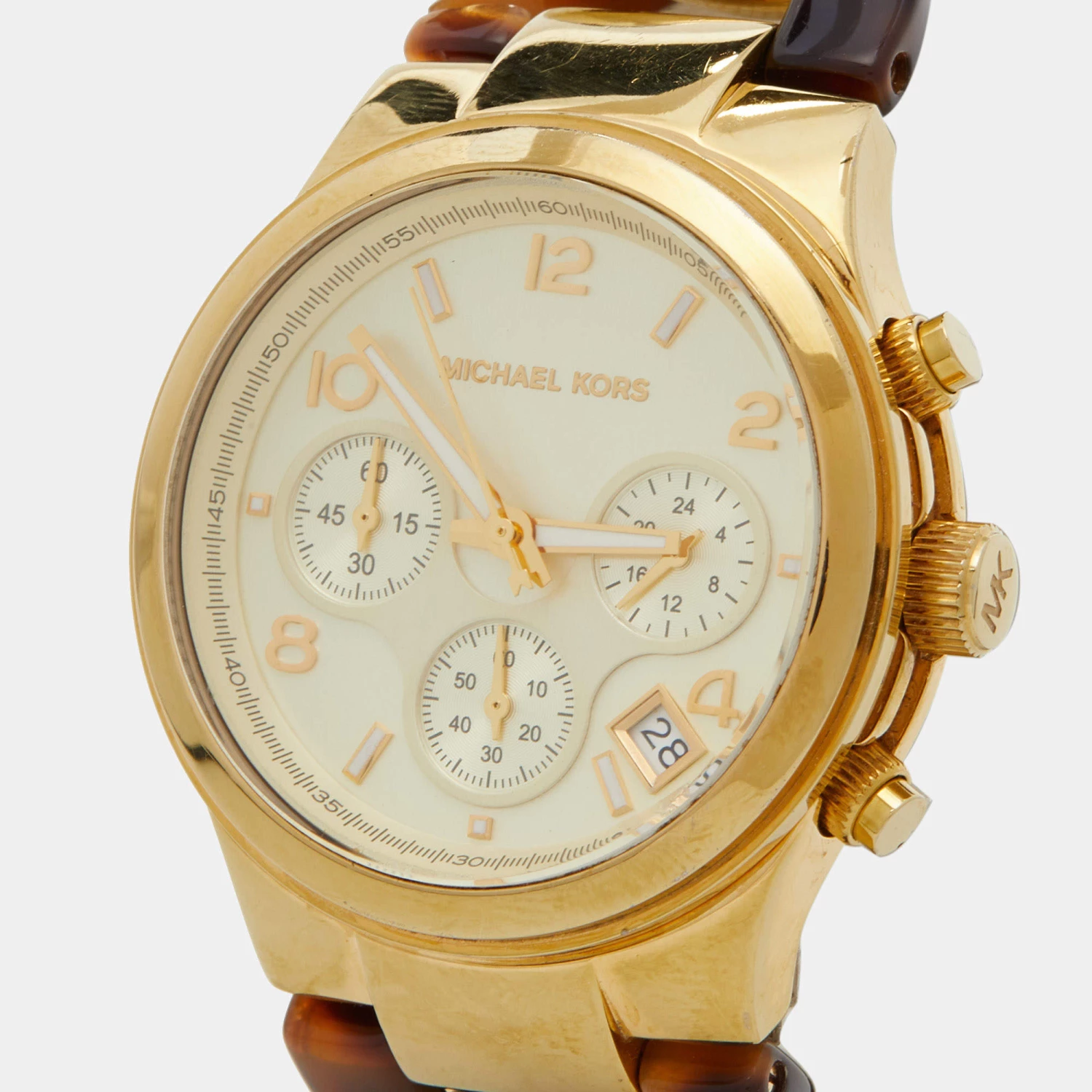 Michael Kors Yellow Gold Plated Stainless Steel Acrylic Chain Link MK4222 Women's Wristwatch 38 Mm For Women - Image 2