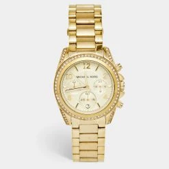 Michael Kors Yellow Gold PVD Coated Stainless Steel Blair MK5166 Unisex Wristwatch 39 Mm For Women