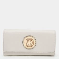 Michael Kors Vanilla Leather Fulton Flap Continental Wallet For Women