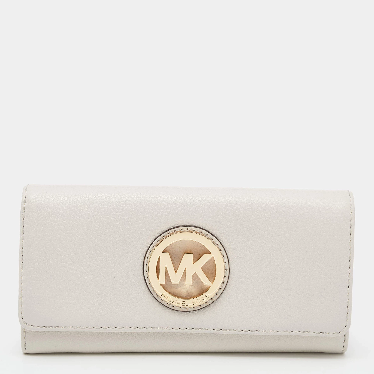 Michael Kors Vanilla Leather Fulton Flap Continental Wallet For Women