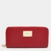 Michael Kors Red Leather Jet Set Zip Around Continental Wallet For Women
