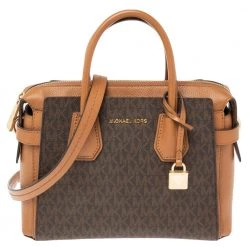 Michael Kors Brown Signature Coated Canvas And Leather Small Belted Mercer Satchel For Women