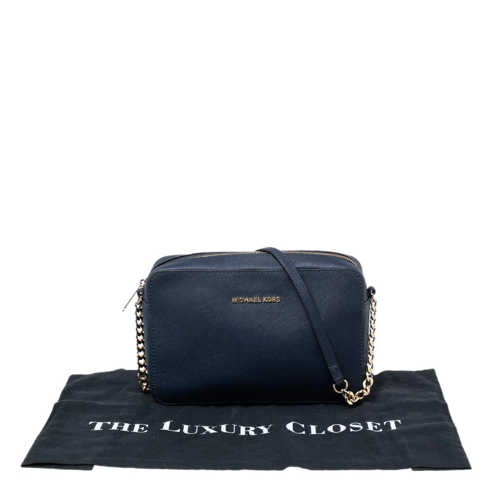 Michael Kors Blue Saffiano Leather Jet Set Camera Crossbody Bag For Women - Image 9