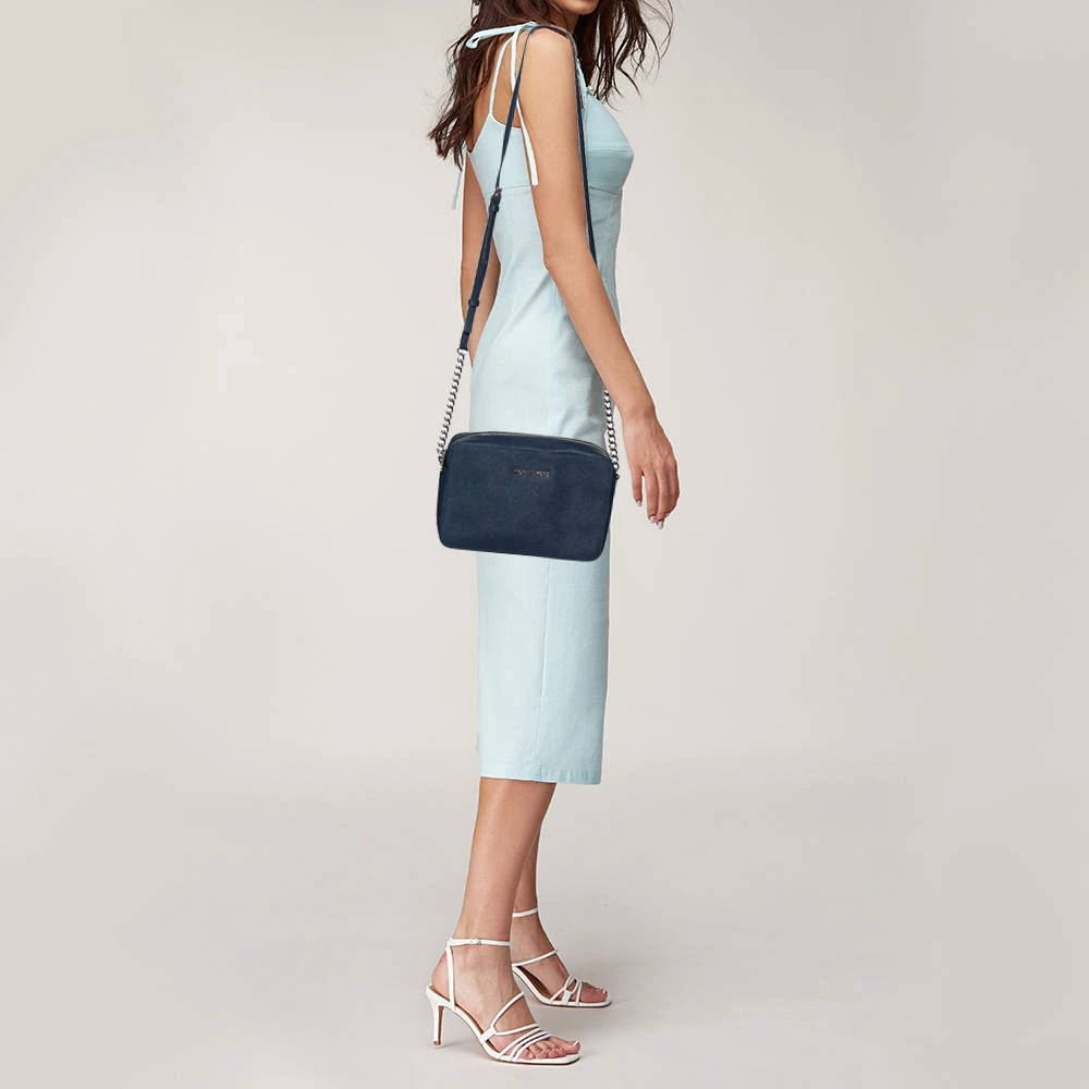 Michael Kors Blue Saffiano Leather Jet Set Camera Crossbody Bag For Women - Image 2