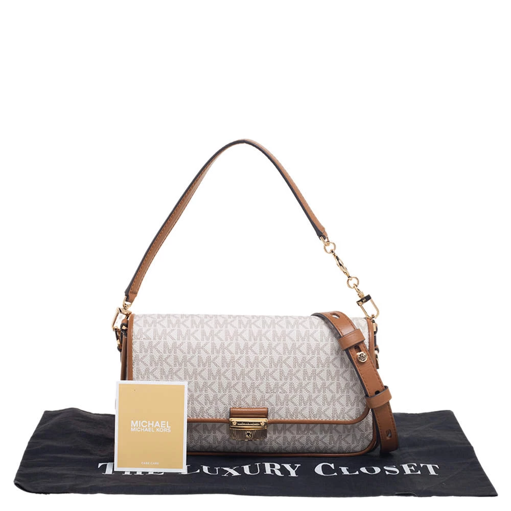 Michael Kors White/Brown Signature Canvas And Leather Bradshaw Logo Convertible Shoulder Bag For Women - Image 9