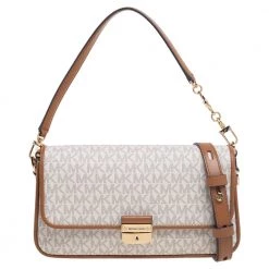 Michael Kors White/Brown Signature Canvas And Leather Bradshaw Logo Convertible Shoulder Bag For Women