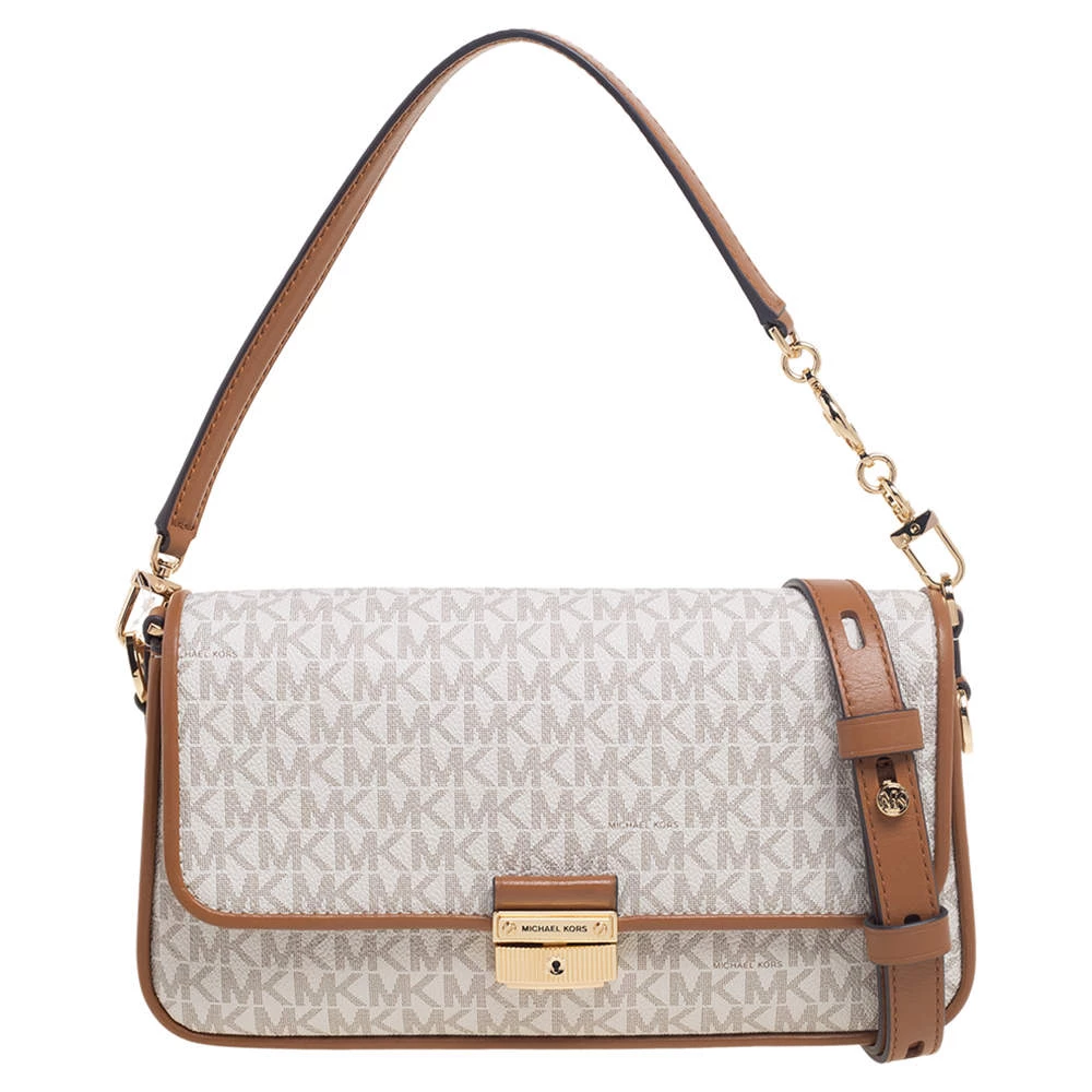 Michael Kors White/Brown Signature Canvas And Leather Bradshaw Logo Convertible Shoulder Bag For Women