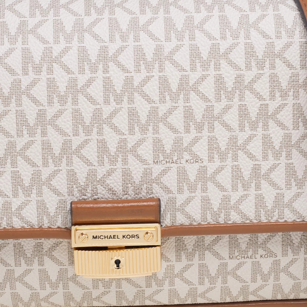 Michael Kors White/Brown Signature Canvas And Leather Bradshaw Logo Convertible Shoulder Bag For Women - Image 5