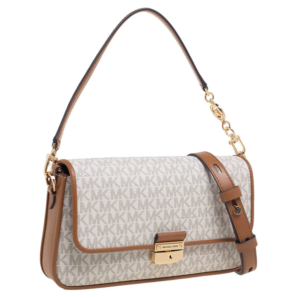 Michael Kors White/Brown Signature Canvas And Leather Bradshaw Logo Convertible Shoulder Bag For Women - Image 3