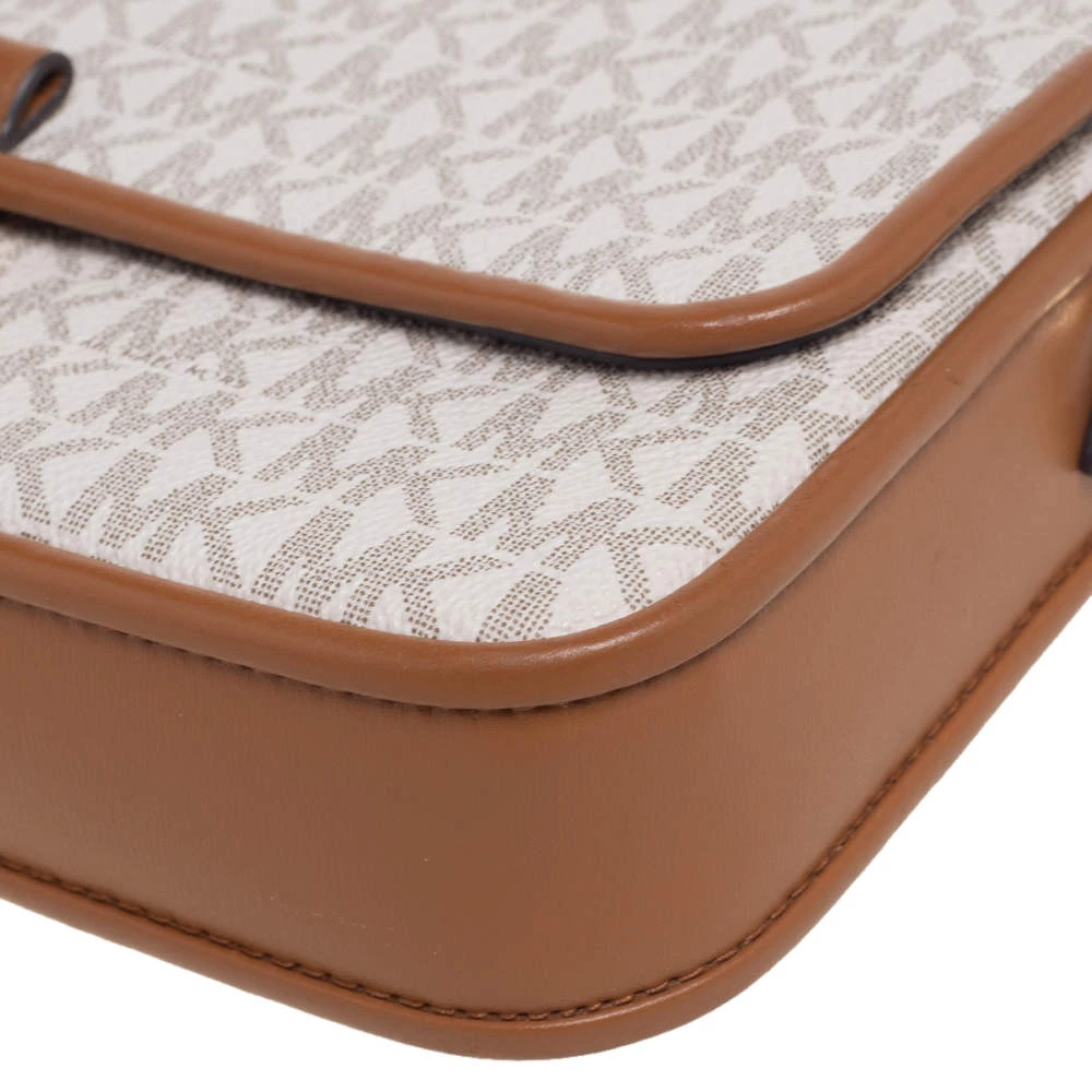 Michael Kors White/Brown Signature Canvas And Leather Bradshaw Logo Convertible Shoulder Bag For Women - Image 11