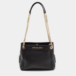 Michael Kors Black Leather Jet Set Chain Shoulder Bag For Women