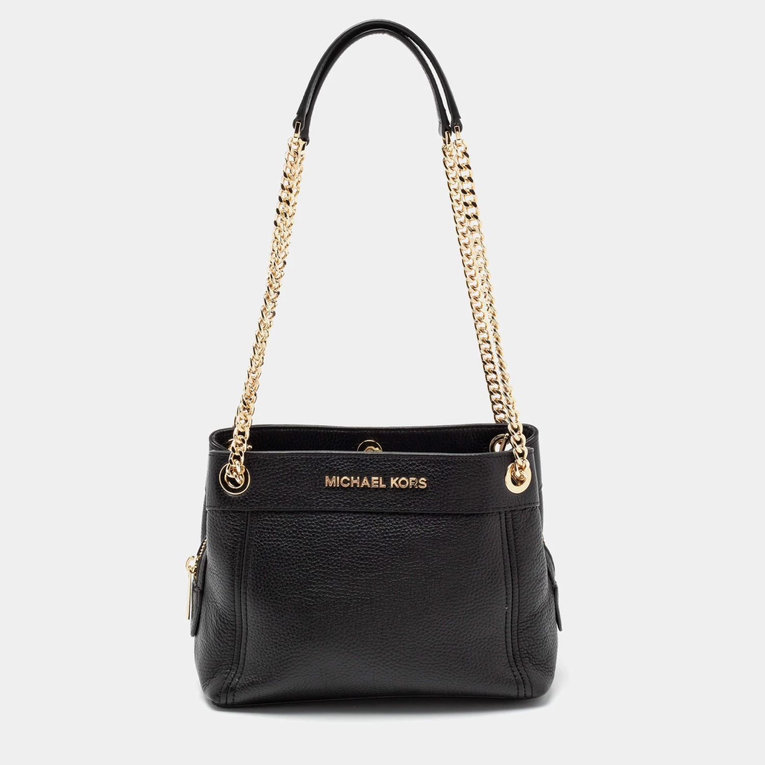 Michael Kors Black Leather Jet Set Chain Shoulder Bag For Women